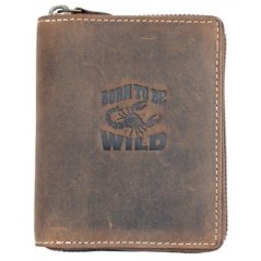 Veľká kožená peňaženka Born to be wild so škorpiónom dookola na kovový zips