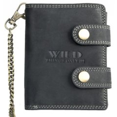 Kožená peněženka Wild s 50 cm dlouhým kovovým řetízkem a karabinkou
