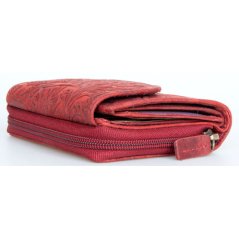Červená menší dámská kožená peněženka Lozano s ornamentální ražbou (RFID)