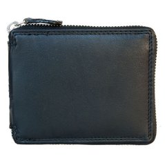 Kožená peněženka černá dokola na kovový zip