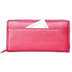 Červená peněženka celá na zip z měkké kůže s ochranou dat (RFID)