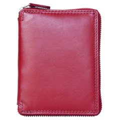 Kožená peněženka tmavě červená celá dokola na zip s ochranou dat (RFID)