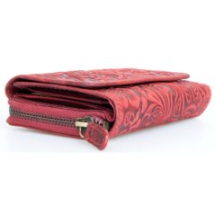 Červeno-tmavě šedá středně velká kožená peněženka s ornamentální ražbou s ochranou dat (RFID)