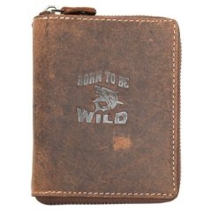 Kožená peňaženka Born to be wild so žralokom celá zapínaná na kovový zips