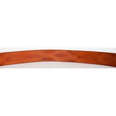 Hnědý kožený opasek 115 cm dlouhý z pevné silné kůže 38 mm široký s dekorativními prolisy a matně černou přezkou