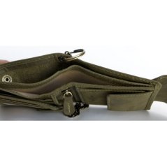 Celá kožená khaki peněženka z pevné přírodní kůže s 45 cm dlouhým řetízkem a karabinko