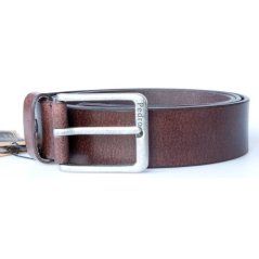 Kožený hnědý opasek 125 cm dlouhý z pevné silné kůže 38 mm šíře