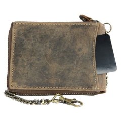 Kožená peňaženka so žralokom dookola na kovový zips s 30 cm dlhou retiazkou a karabínkou