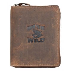 Kožená peňaženka Born to be wild so žralokom s kovovým zipsom dookola