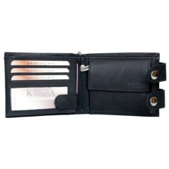 Černá celokožená motorkářská peněženka s 45 cm dlouhým řetízkem a karabinkou s ochranou dat na kartách (RFID)