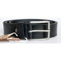 Matne čierny kožený opasok Bullburry 105 cm dlhý 39 mm široký so silver antique prackou