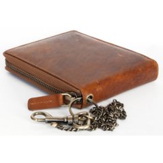 Kožená peňaženka dookola na kovový zip s retiazkou