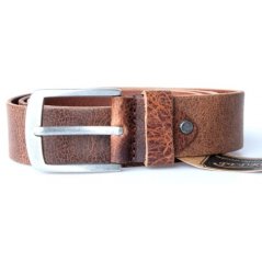 Kožený hnědý opasek 125 cm dlouhý z pevné silné kůže 38 mm široký