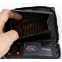 Peněženka HL z tmavě hnědé kůže dokola na kovový zip