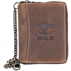 Kožená peňaženka Born to be wild so škorpiónom dookola na kovový zips s retiazkou