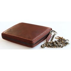 Celokožená peněženka se škorpionem dokola na kovový zip a 50 cm řetízkem a karabinkou - RFID