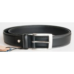 Kožený opasok 110 cm dlhý zošitý z dvoch vrstiev matnej čiernej kože 34 mm široký
