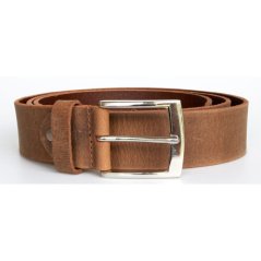 Hnědý kožený opasek ze silné matné pevné kůže, šířka 38 mm, délka 110 cm