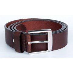 Kožený hnědý opasek 125 cm dlouhý z pevné silné kůže s matným povrchem 38 mm široký