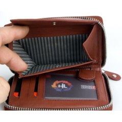 Peněženka HL ze světle hnědé kůže dokola na kovový zip