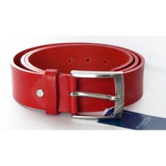 Červený italský kožený opasek. Šířka 39 mm, délka 110 cm