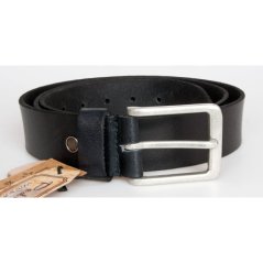 Pánsky čierny kožený opasok s prackou so striebornou patinou, šírka 38 mm, dĺžka 115 cm